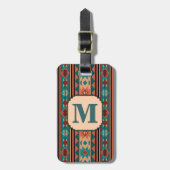 Southwest Design Turquoise Terracotta Monogram Bagagelabel (Voorkant verticaal)