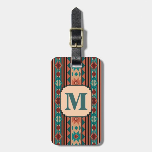 Southwest Design Turquoise Terracotta Monogram Bagagelabel (Voorkant verticaal)