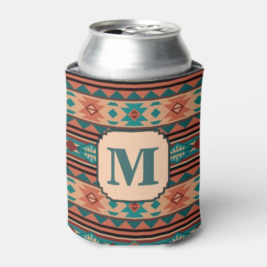 Southwest Design Turquoise Terracotta Monogram Blikjeskoeler (Blikje Voorkant)