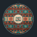Southwest Design Turquoise Terracotta Monogram Dartbord<br><div class="desc">Inheems Amerikaans zuidwest-stijlpatroon met traditionele tinten van licht en donkerturquoise, adobe beige, terracotta en zwart. Personaliseer met uw eigen Monogram of tekst voor het versieren van dat Nieuwe Mexico, Arizona, Colorado, en Utah woestijn huis, of het erkennen van dat westerne draag.</div>