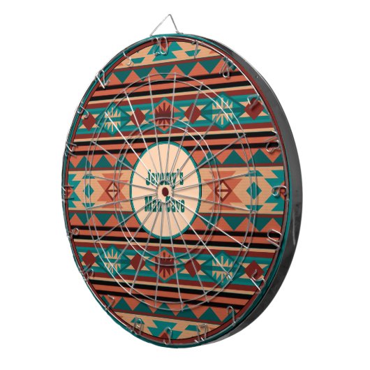 Southwest Design Turquoise Terracotta Monogram Dartbord (Voorkant Rechts)