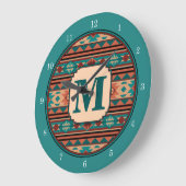 Southwest Design Turquoise Terracotta Monogram Grote Klok (Hoek)