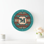 Southwest Design Turquoise Terracotta Monogram Grote Klok (Huis)
