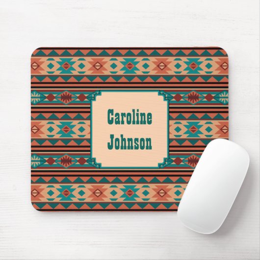 Southwest Design Turquoise Terracotta Monogram Muismat (Met muis)