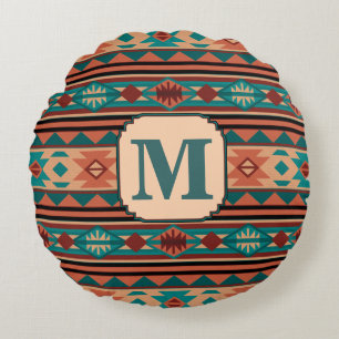 Southwest Design Turquoise Terracotta Monogram Rond Kussen