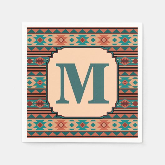 Southwest Design Turquoise Terracotta Monogram Servetten (Voorkant)