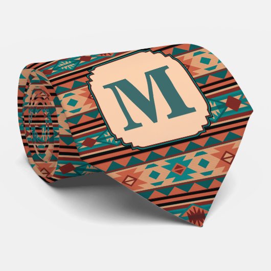 Southwest Design Turquoise Terracotta Monogram Stropdas (Opgerold)