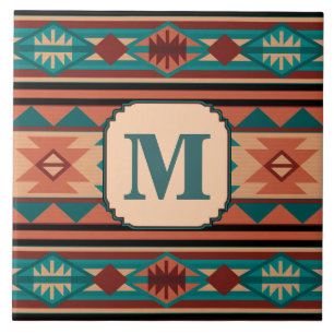 Southwest Design Turquoise Terracotta Monogram Tegeltje