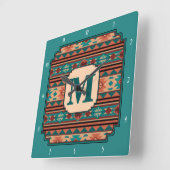 Southwest Design Turquoise Terracotta Monogram Vierkante Klok (Hoek)