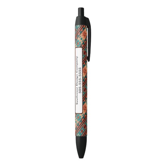 Southwest Design Turquoise Terracotta Monogram Zwarte Inkt Pen (Achterkant (Verticaal))
