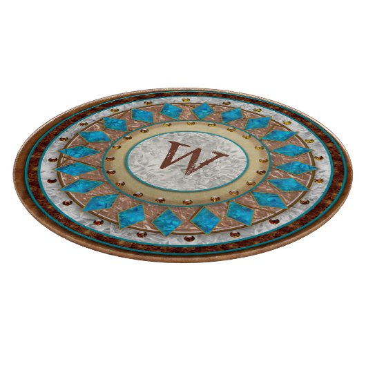 Southwest Design Uw Initiaal Turquoise en Brown Snijplank (Hoek)