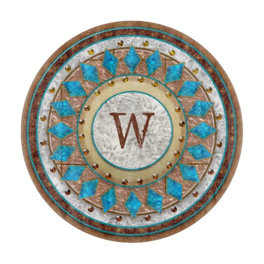 Southwest Design Uw Initiaal Turquoise en Brown Snijplank (Voorkant)