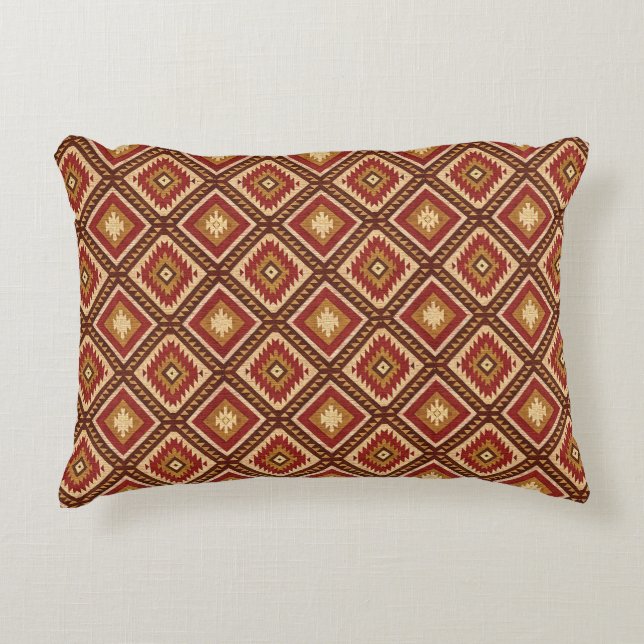 Southwest Diamond Rust Red & Beige Navajo Style Accent Kussen (Voorkant)