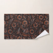 Southwest Faux Brown Leather Koeienhuid Flowers Bad Handdoek (Handdoek)