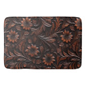 Southwest Faux Brown Leather Koeienhuid Flowers Badmat (Voorkant)