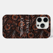 Southwest Faux Brown Leather Koeienhuid Flowers Case-Mate iPhone Case (Achterkant (horizontaal))