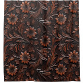 Southwest Faux Brown Leather Koeienhuid Flowers Douchegordijn (Voorkant)