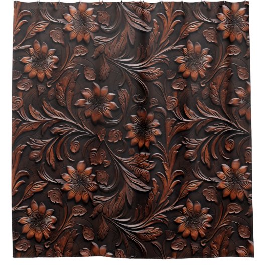 Southwest Faux Brown Leather Koeienhuid Flowers Douchegordijn (Voorkant)