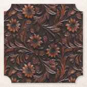Southwest Faux Brown Leather Koeienhuid Flowers Kartonnen Onderzetters (Voorkant)
