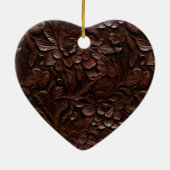 Southwest Faux Brown Leather Koeienhuid Flowers Na Keramisch Ornament (Achterkant)