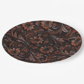Southwest Faux Brown Leather Koeienhuid Flowers Papieren Bordje (Gekanteld)