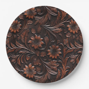 Southwest Faux Brown Leather Koeienhuid Flowers Papieren Bordje