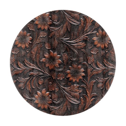 Southwest Faux Brown Leather Koeienhuid Flowers Snijplank (Voorkant)