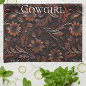 Southwest Faux Brown Leather Koeienhuid Flowers Theedoek (Gevouwen)