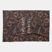 Southwest Faux Brown Leather Koeienhuid Flowers Theedoek (Horizontaal)