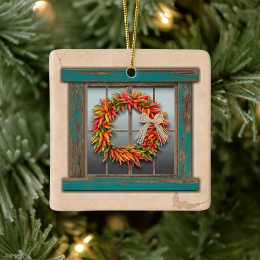 Southwest Festive Chile Wreath Personalized Keramisch Ornament (Boom)