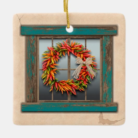Southwest Festive Chile Wreath Personalized Keramisch Ornament (Voorkant)