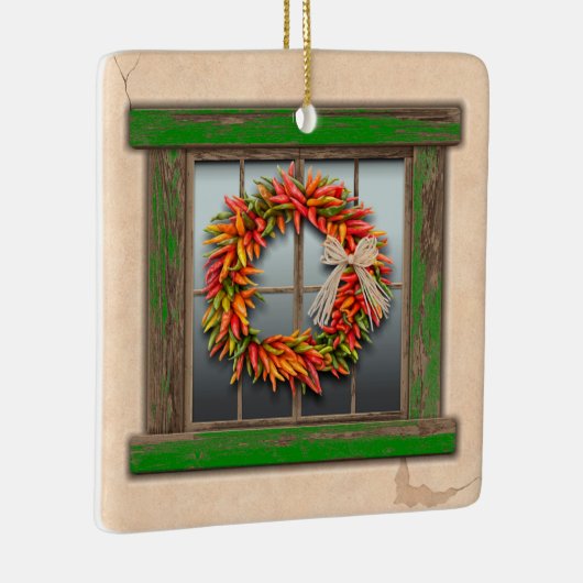 Southwest Festive Chile Wreath Window Personalized Keramisch Ornament (Rechts)