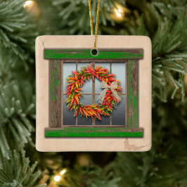 Southwest Festive Chile Wreath Window Personalized Keramisch Ornament