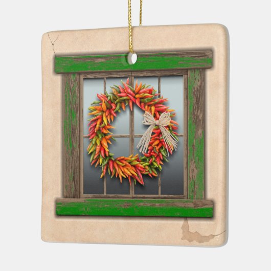 Southwest Festive Chile Wreath Window Personalized Keramisch Ornament (Links)