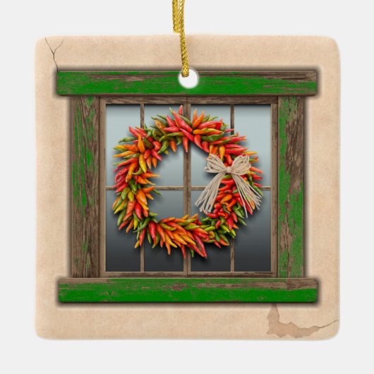 Southwest Festive Chile Wreath Window Personalized Keramisch Ornament (Voorkant)