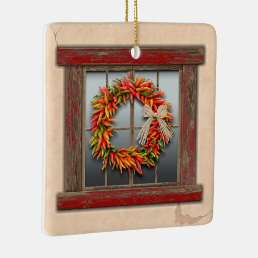 Southwest Festive Chile Wreath Window Personalized Keramisch Ornament (Rechts)