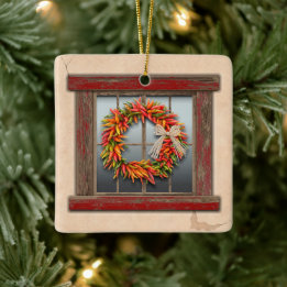 Southwest Festive Chile Wreath Window Personalized Keramisch Ornament