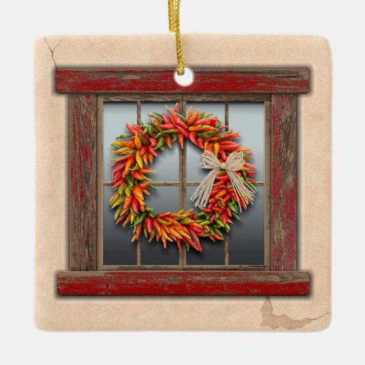 Southwest Festive Chile Wreath Window Personalized Keramisch Ornament (Voorkant)