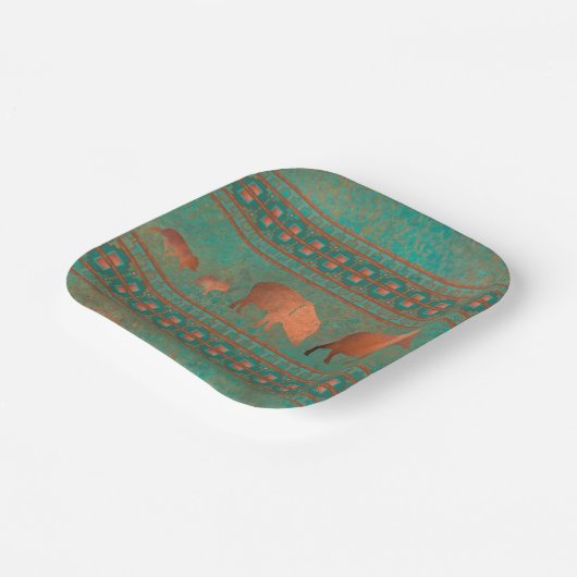 Southwest Fun Javelina Familie Koper Blauwgroen Papieren Bordje (Gebogen)