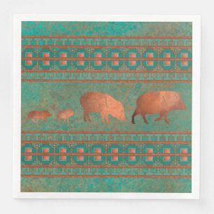 Southwest Fun Javelina Familie Koper Blauwgroen Servet