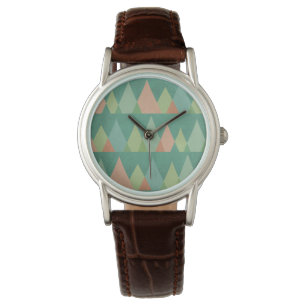 Southwest Geo Step   Blauwgroen driehoekspatroon Horloge