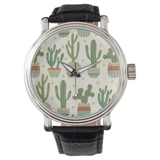 Southwest Geo Step | Cactus Pattern Horloge (Voorkant)