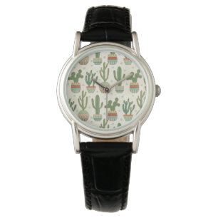 Southwest Geo Step   Cactus Pattern Horloge