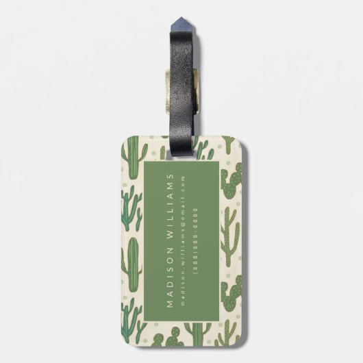 Southwest Geo Step | Duurzame Cactus Patroon Bagagelabel (Achterkant verticaal)