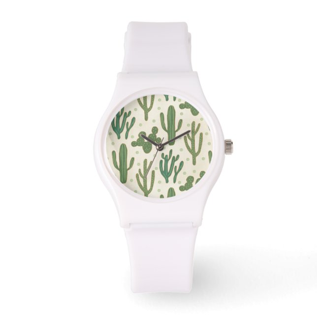 Southwest Geo Step | Duurzame Cactus Patroon Horloge (Voorkant)