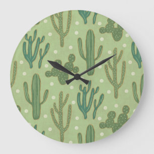 Southwest Geo Step   Groen cactus-patroon Grote Klok