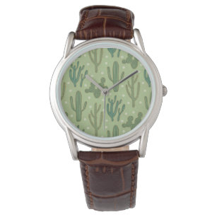Southwest Geo Step   Groen cactus-patroon Horloge