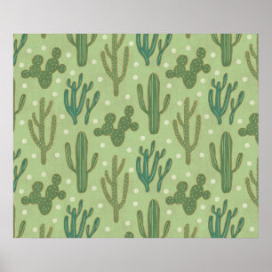 Southwest Geo Step   Groen cactus-patroon Poster