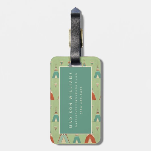 Southwest Geo Step | Groen theepatroon Bagagelabel (Achterkant verticaal)