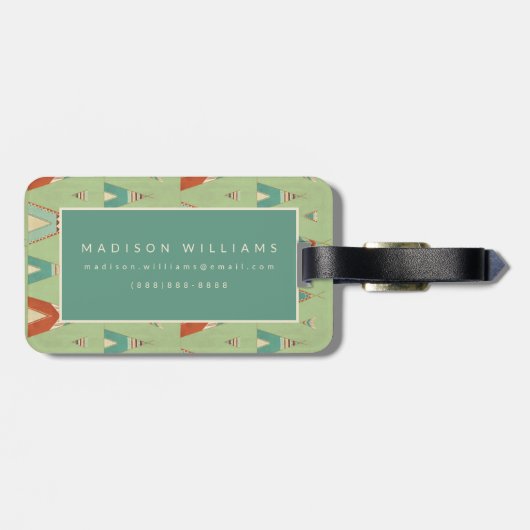 Southwest Geo Step | Groen theepatroon Bagagelabel (Achterkant horizontaal)